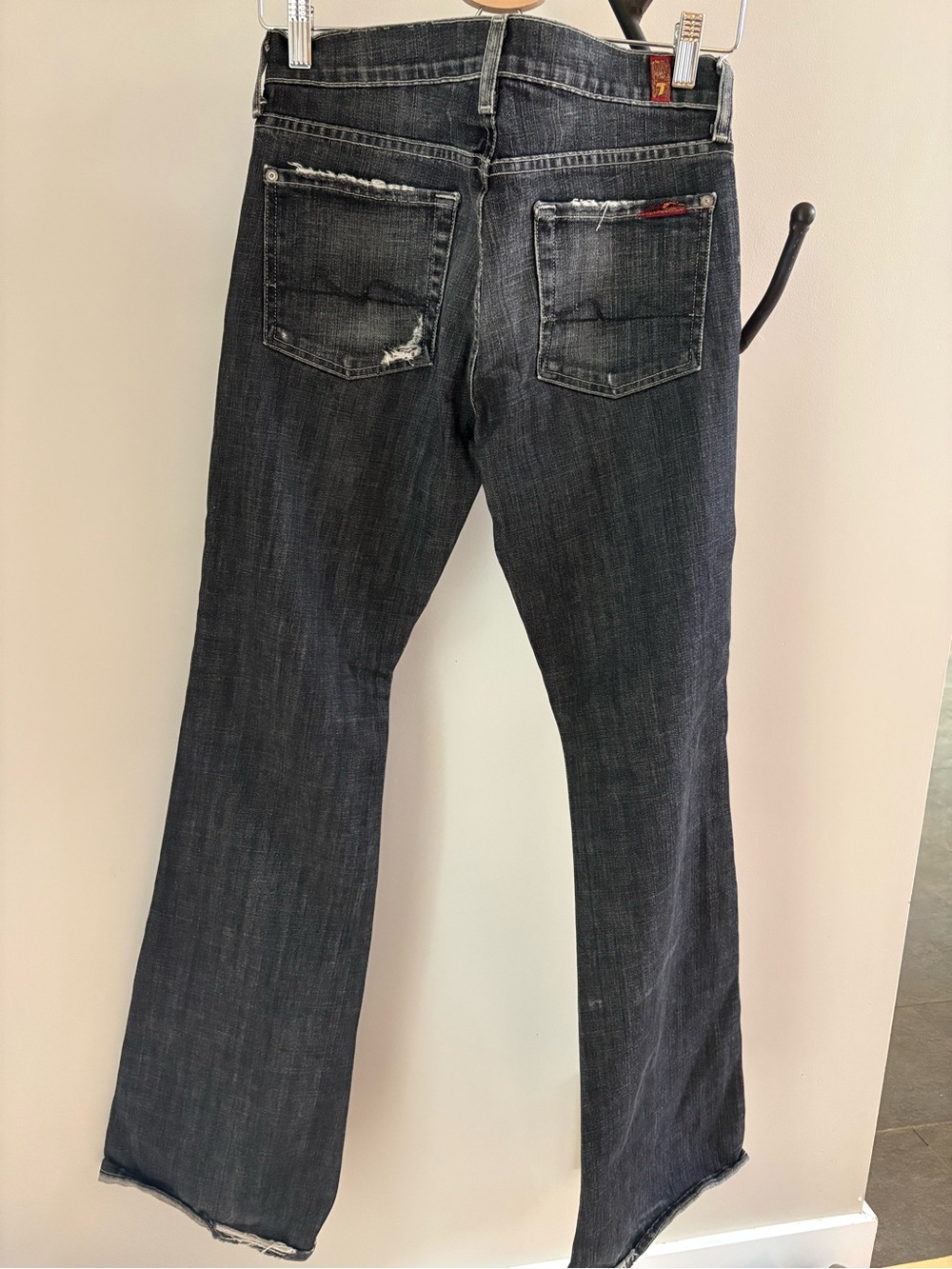 7 For All Mankind Women's Dark Indigo Bootcut Jeans with Distressed Back Pocket